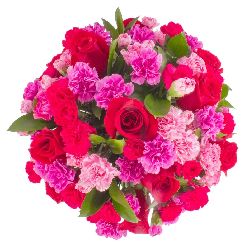 Foto 4 Pamela Rosas Rojas - Florero negro mediano con rosas rojas y mini claveles rosados y fucsias