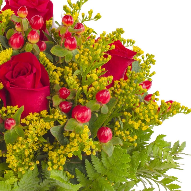 Foto 5 Día del amor - Arreglo floral con rosas rojas, solidago, globo te amo y pizarra de mensaje