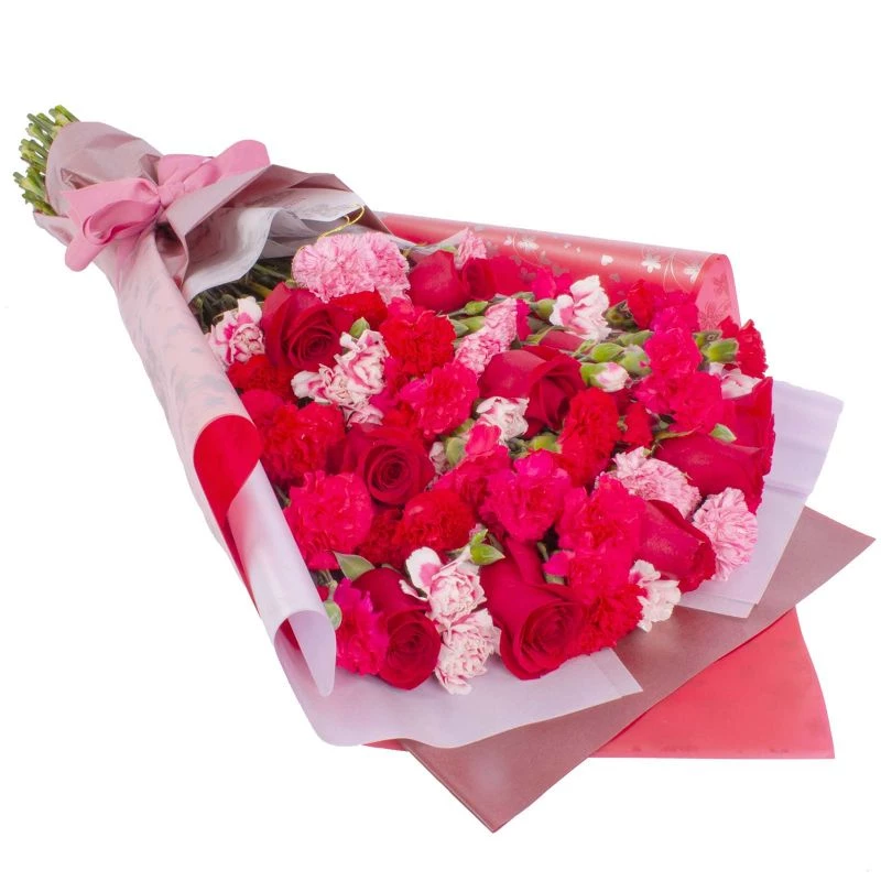 Foto 3 Ramo de Miniclaveles - Ramo de flores extendido con miniclaveles y rosas rojas