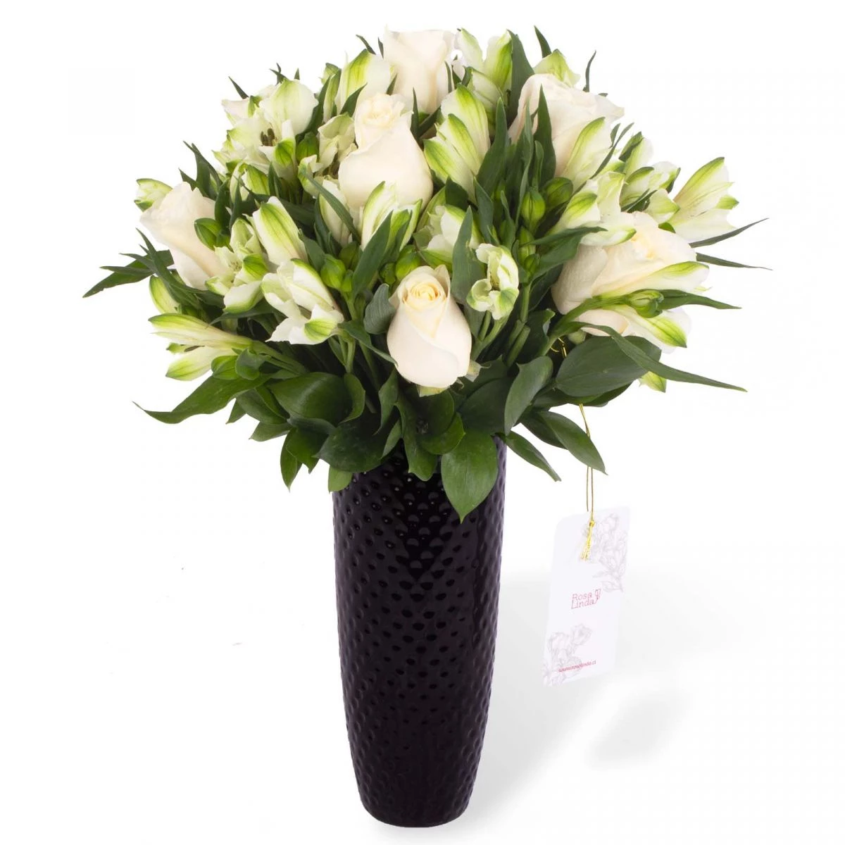 Foto principal Amor Blanco en cerámica - Arreglo floral con rosas blancas y astromelias