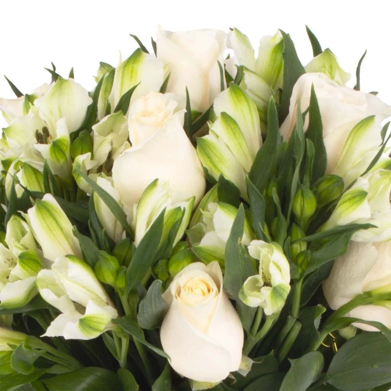 Foto 5 Amor Blanco en cerámica - Arreglo floral con rosas blancas y astromelias