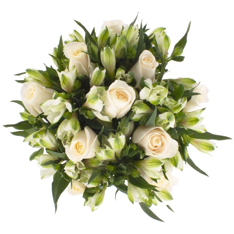 Foto 3 Amor Blanco en cerámica - Arreglo floral con rosas blancas y astromelias