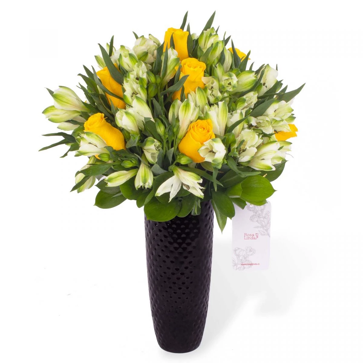 Foto principal Amor Amarillo en cerámica - Arreglo floral con rosas amarillas y astromelias