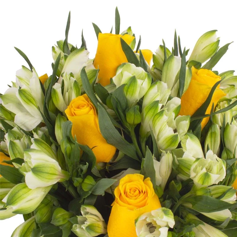 Foto 5 Amor Amarillo en cerámica - Arreglo floral con rosas amarillas y astromelias