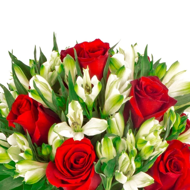 Foto 5 Amor Rojo en cerámica - Arreglo floral con rosas rojas y astromelias