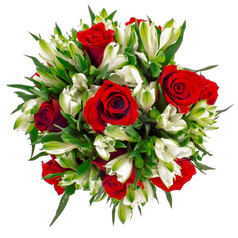 Foto 3 Amor Rojo en cerámica - Arreglo floral con rosas rojas y astromelias