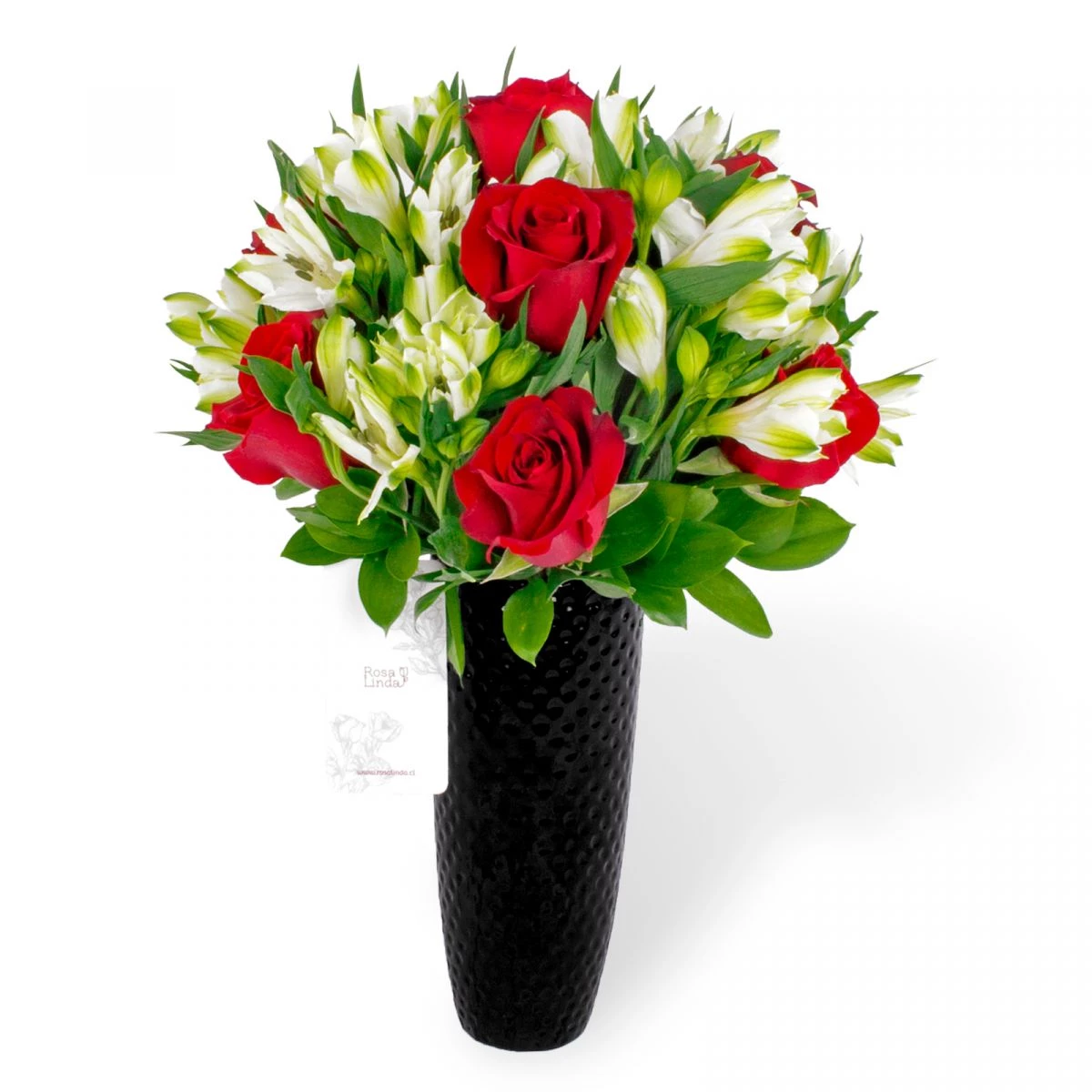 Foto principal Amor Rojo en cerámica - Arreglo floral con rosas rojas y astromelias