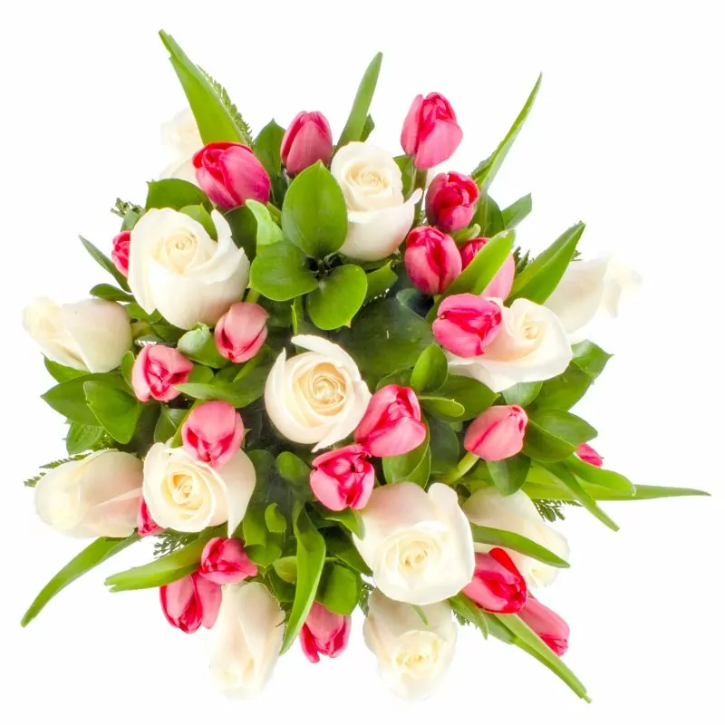 Foto 4 Isidora Fucsia y Blanco - Arreglo floral con tulipanes fucsia y rosas blancas