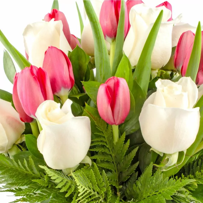 Foto 5 Isidora Fucsia y Blanco - Arreglo floral con tulipanes fucsia y rosas blancas