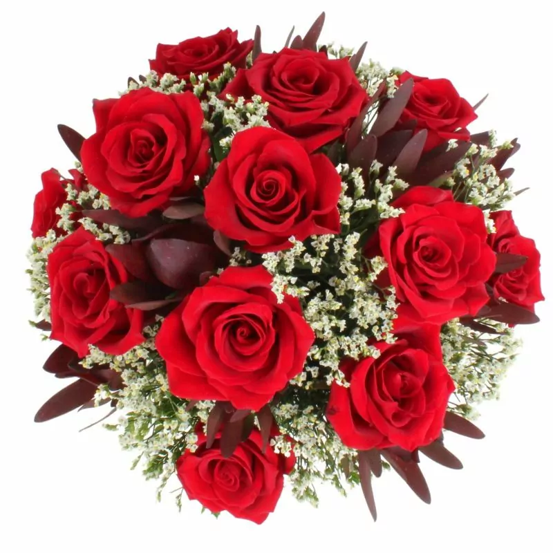 Foto 5 María Rosas Rojo en cerámica - Arreglo floral con 13 rosas rojas, leucadendro y limonium