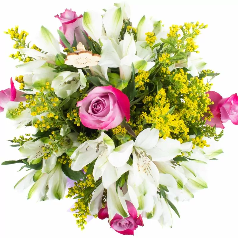 Foto 4 Ágata Lila y Blanco - Florero con rosas, astromelias y solidago
