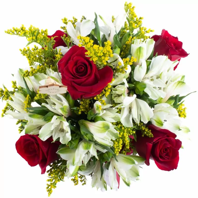 Foto 4 Ágata Rojo y Blanco - Florero con rosas, astromelias y solidago