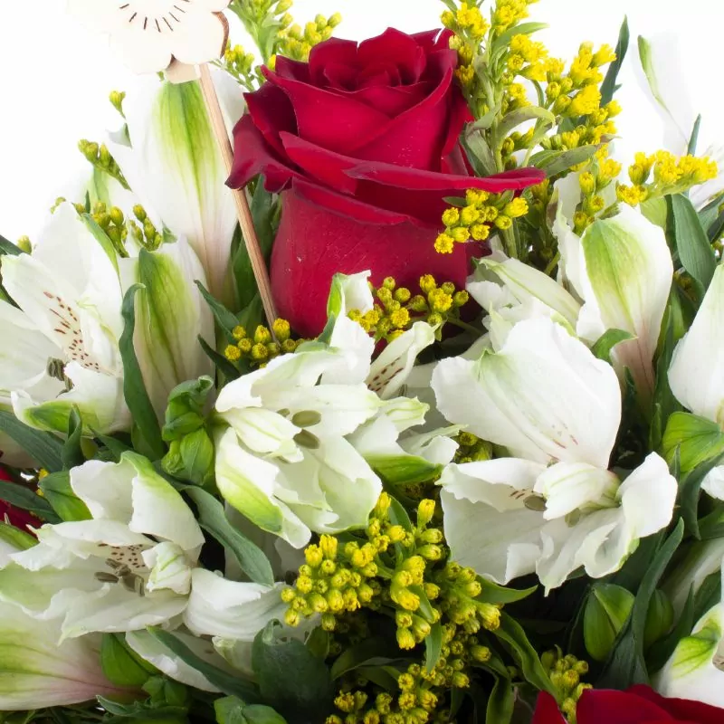Foto 5 Ágata Rojo y Blanco - Florero con rosas, astromelias y solidago