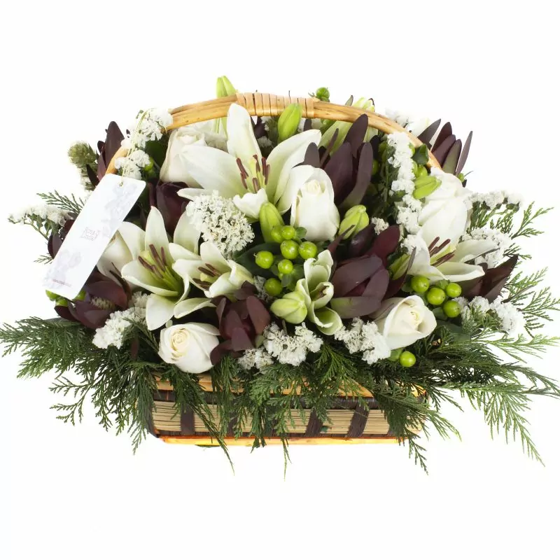 Florencia - Canasto con liliums, rosas y leucadendro