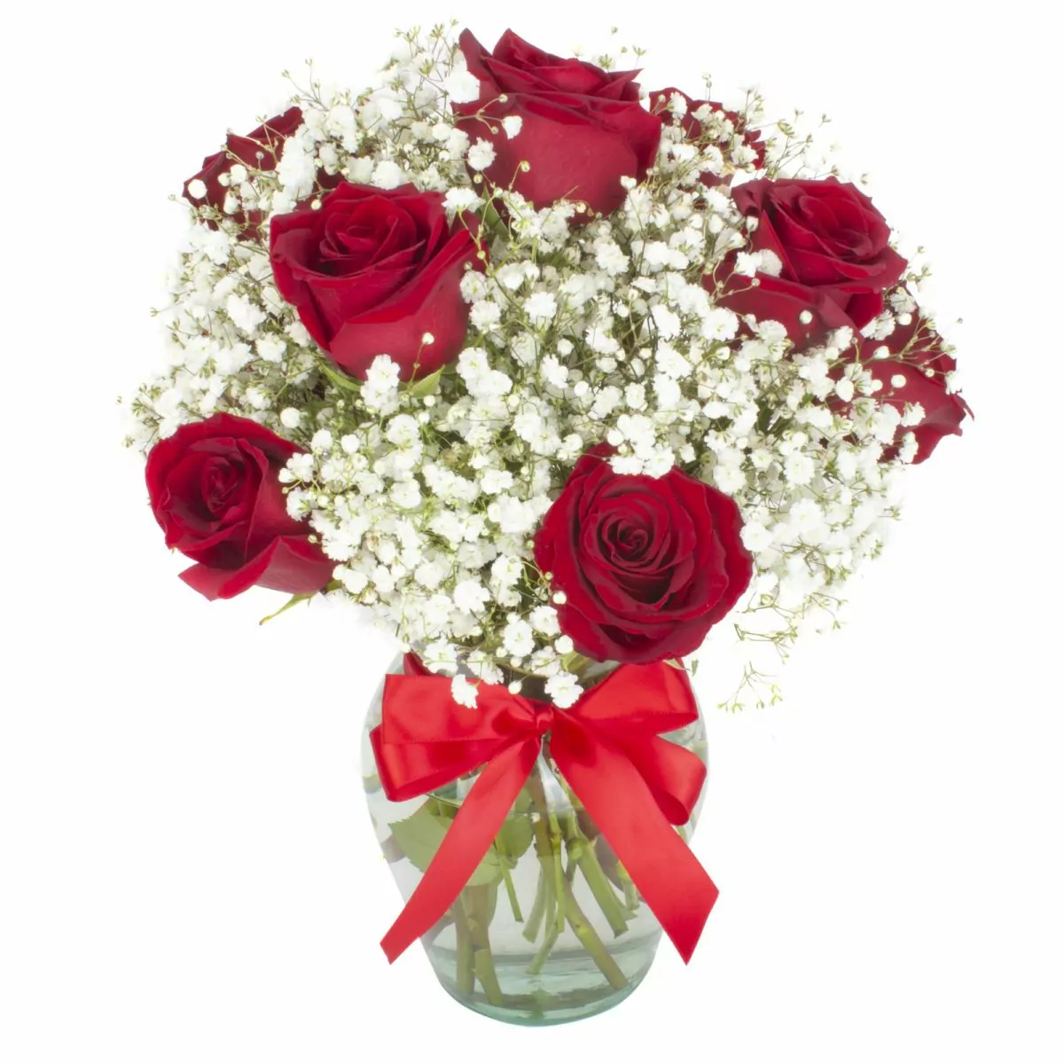 Foto principal Pequeña Maria Rosas Rojas - Florero con 10 rosas ecuatorianas rojas y gypsophilia