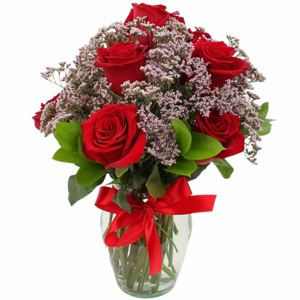 Foto principal Pequeña Maria Rosas Rojas - Florero con 10 rosas ecuatorianas rojas y limonium