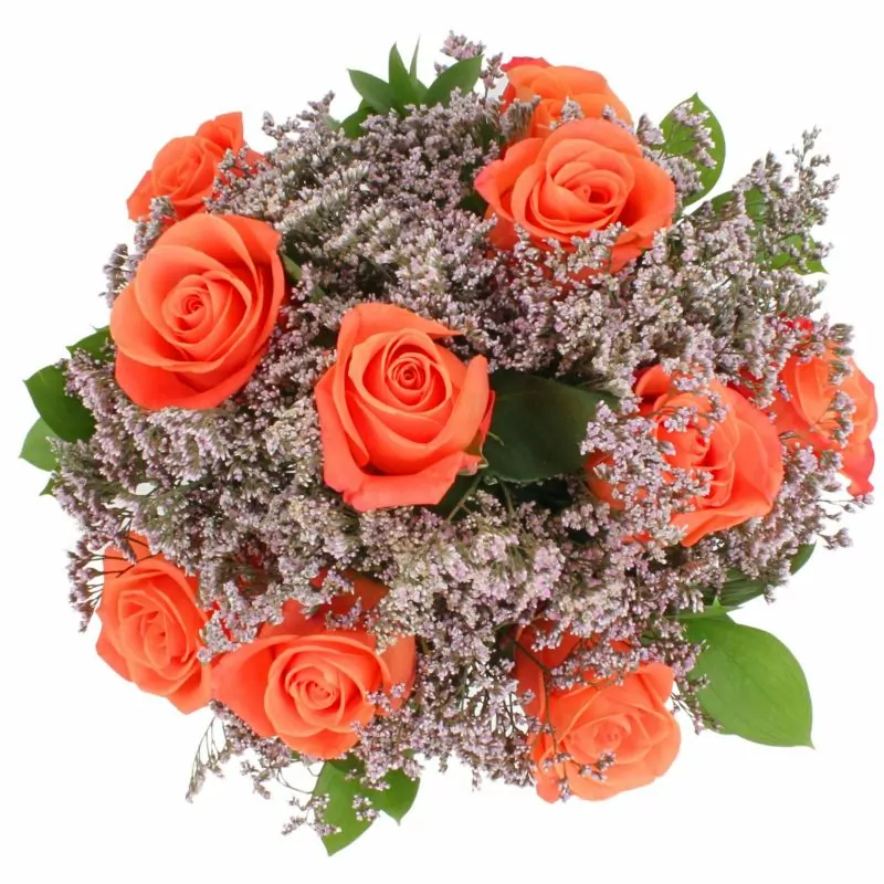 Foto 3 Pequeña Maria Rosas Naranjo - Florero con 10 rosas ecuatorianas naranjo y limonium