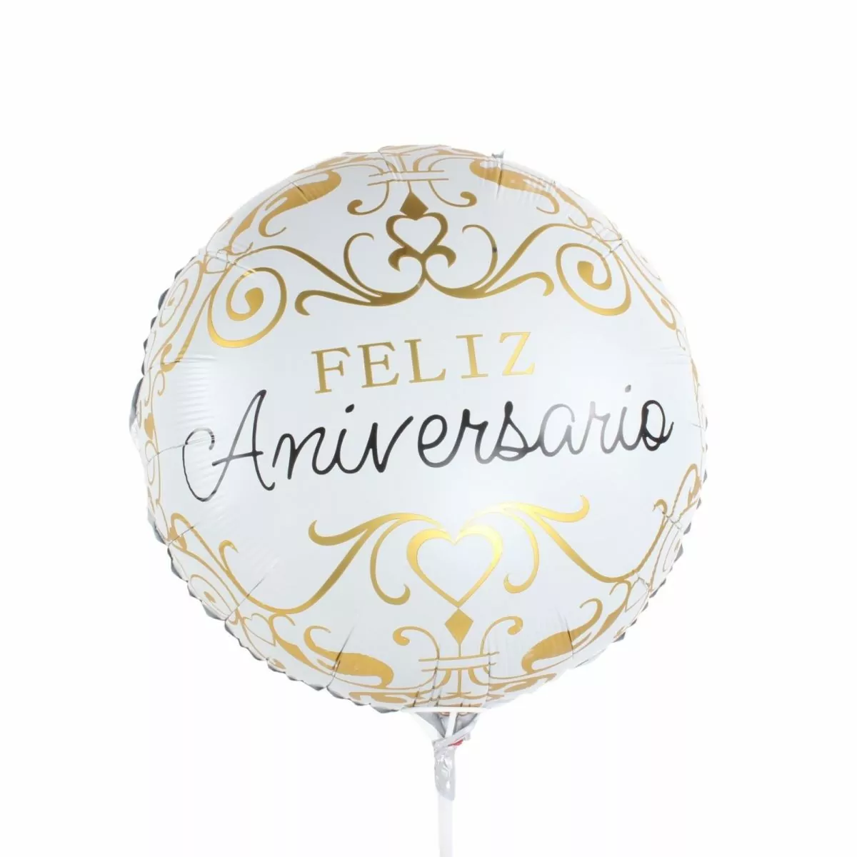 Foto principal Globo Feliz Aniversario blanco y dorado 38cm