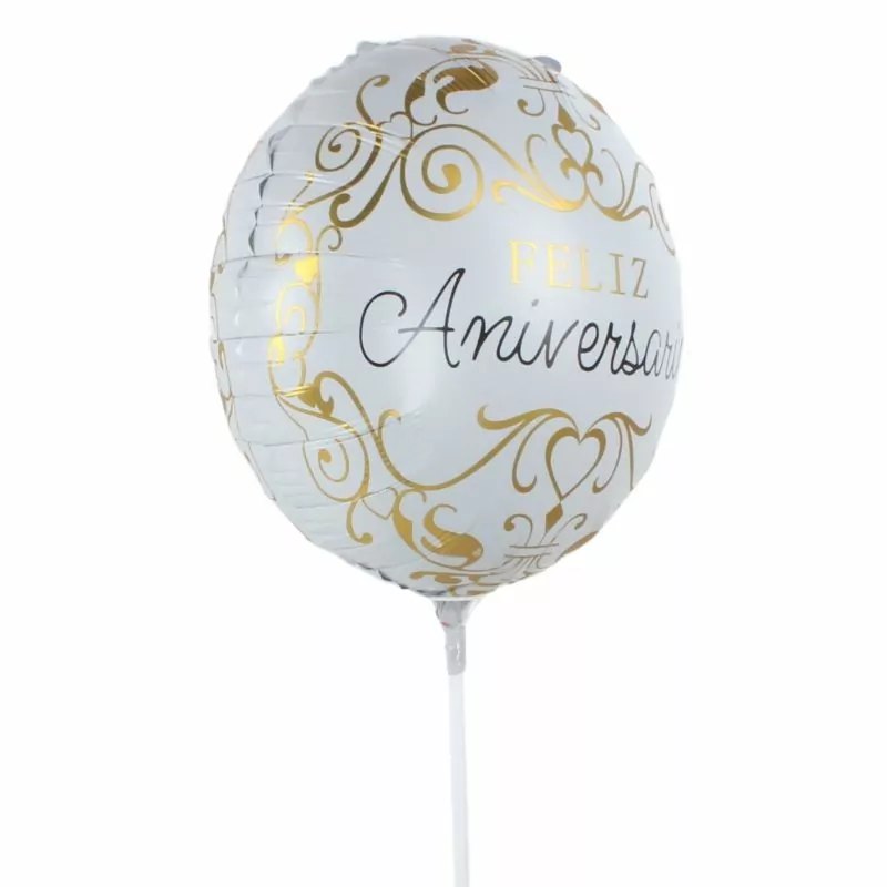 Foto 2 Globo Feliz Aniversario blanco y dorado 38cm