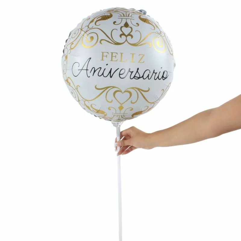 Foto 3 Globo Feliz Aniversario blanco y dorado 38cm