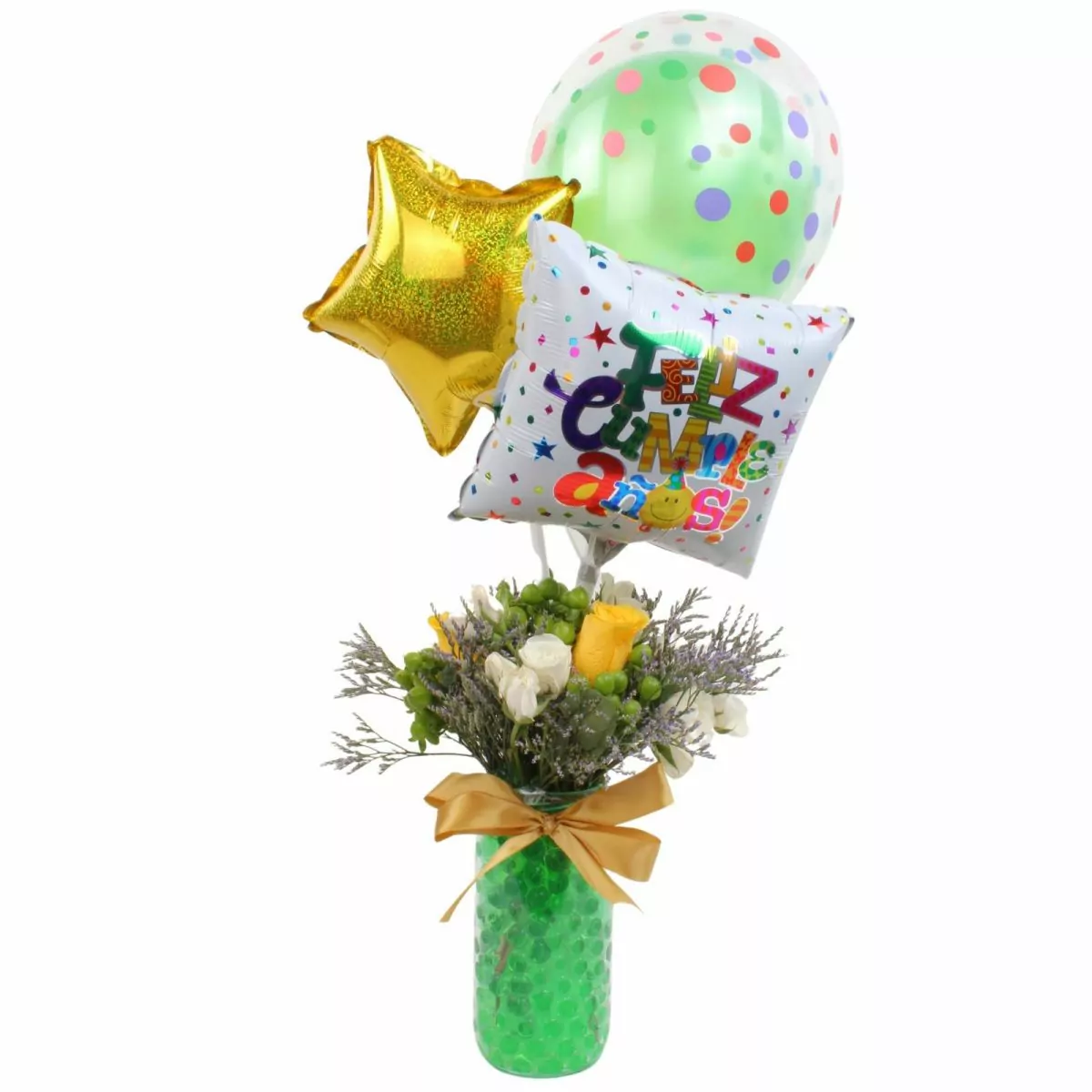 Foto principal Pequeña sopresa de cumpleaños - mini Arreglo floral con Globos de Cumpleaños