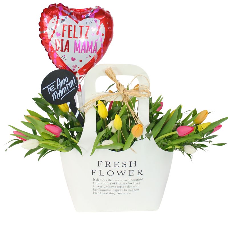 Bolsa Multicolor Tulipanes para Mamá - 20 tulipanes multicolor en Fresh Flower Bag Bolsa Multicolor Tulipanes para Mamá - 20 tulipanes multicolor en Fresh Flower Bag