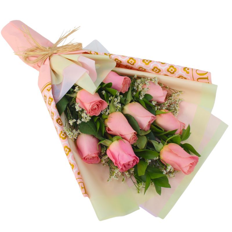 Ramo 9 Rosas Rosado - Ramo extendido con 9 rosas ecuatorianas y limonium Ramo 9 Rosas Rosado - Ramo extendido con 9 rosas ecuatorianas y limonium