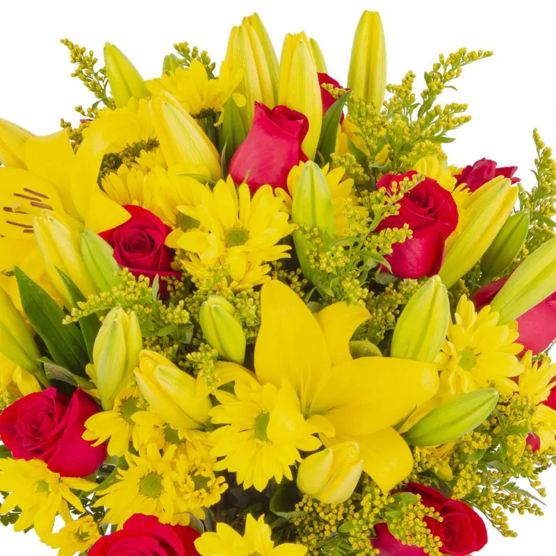Foto 5 Lucía Rojo - Florero ánfora con liliums amarillos y rosas rojas