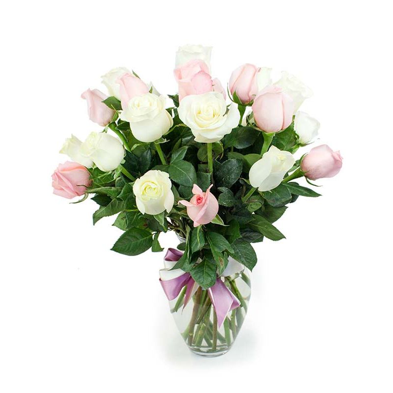 Flores a domicilio - Florero anfora con 24 Rosas mix blancas y rosadas Flores a domicilio - Florero anfora con 24 Rosas mix blancas y rosadas