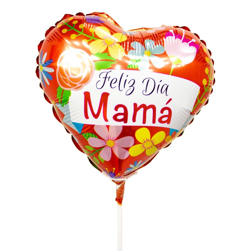 Flores a domicilio - Globo Feliz día Mamá corazón con flores 20cm Flores a domicilio - Globo Feliz día Mamá corazón con flores 20cm