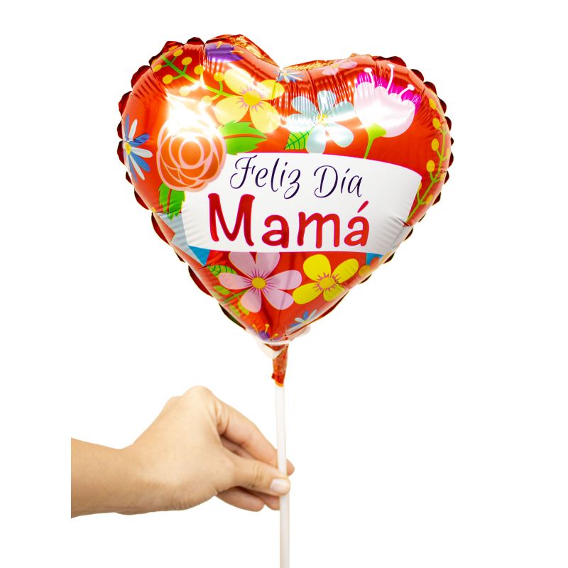 Foto con persona Globo Feliz día Mamá corazón con flores 20cm - Flores a domicilio Foto con persona Globo Feliz día Mamá corazón con flores 20cm - Flores a domicilio