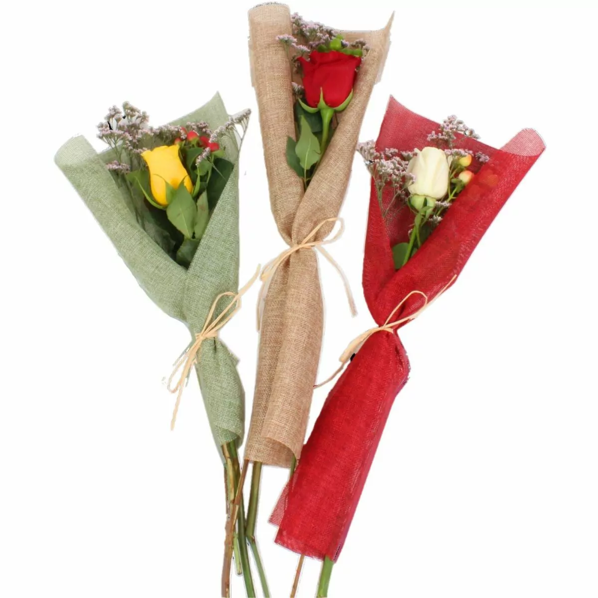 Foto principal Mix 15 Rosas Individual en Ramo - Pack de 15 mini ramos de rosas individuales, hypericum y limonium