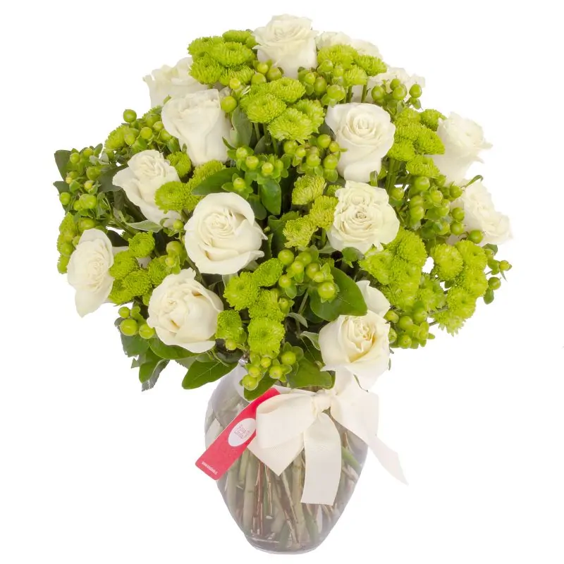 Foto 3 Trinidad Blanco - Florero ánfora con rosas blancas y maules verdes