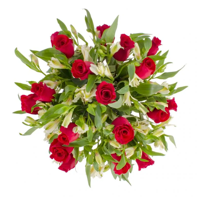 Foto 4 Amor rojo en anfora - Florero vidrio con rosas rojas y astromelias