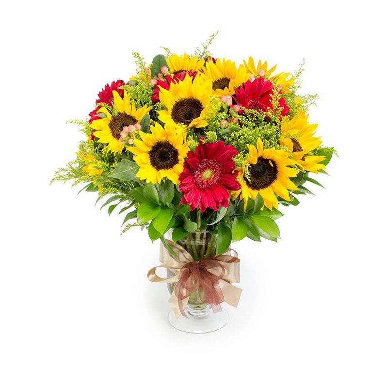 Flores a domicilio - Florero con girasoles y gerberas Flores a domicilio - Florero con girasoles y gerberas