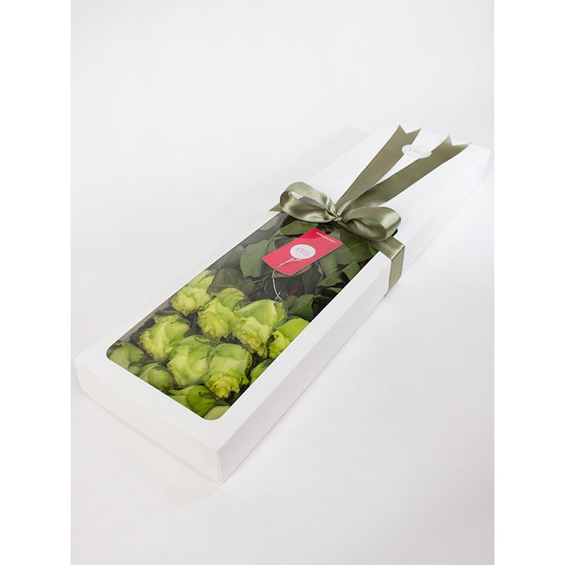 Foto 4 Caja con 12 rosas color verde limón - Flores a domicilio Foto 4 Caja con 12 rosas color verde limón - Flores a domicilio