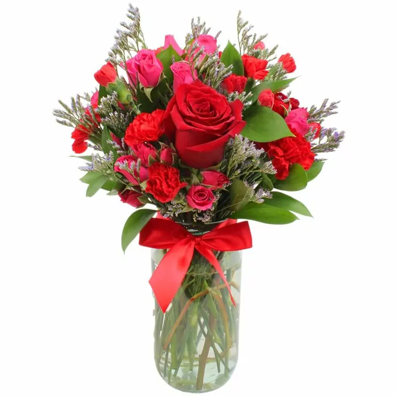 Noelia Rojo - Florero pequeño con Rosas, mini rosas, mini claveles y limonium