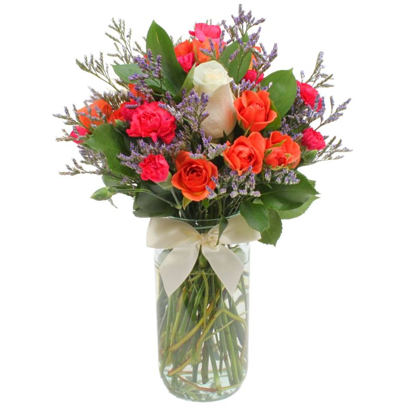Noelia Naranjo - Florero con Rosas, mini rosas, mini claveles y limonium Noelia Naranjo - Florero con Rosas, mini rosas, mini claveles y limonium