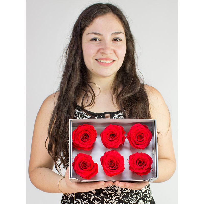 Foto con persona Rosas Naturales Preservadas Rojas 6 und - Flores a domicilio Foto con persona Rosas Naturales Preservadas Rojas 6 und - Flores a domicilio