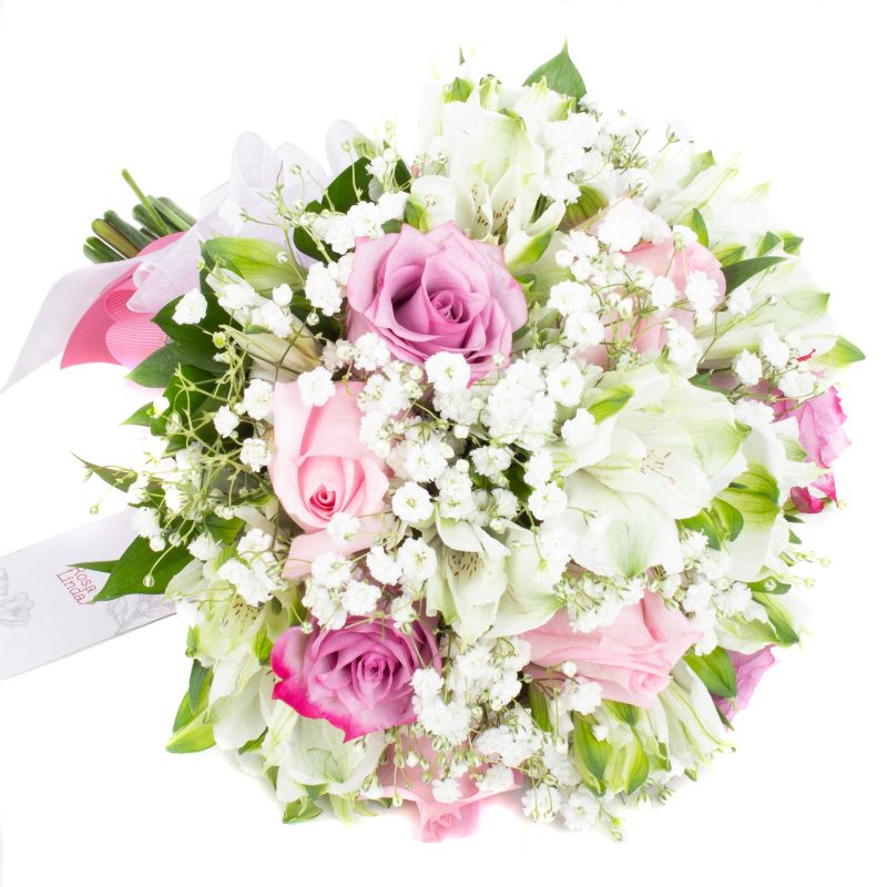 Eva - Ramo de novia con rosas lilas, rosadas y gypso Eva - Ramo de novia con rosas lilas, rosadas y gypso