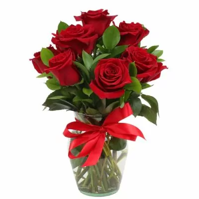 Pequeño Amparo - Florero de vidrio tipo ánfora con 12 rosas color rojo