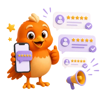 RoundRobin AI mascot sending SMS review requests and collecting five-star reviews