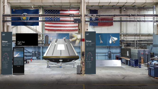 Artist's rendition of the Space Vehicle Mockup Center high bay, where AA-2 will spend its time while at Johnson. 