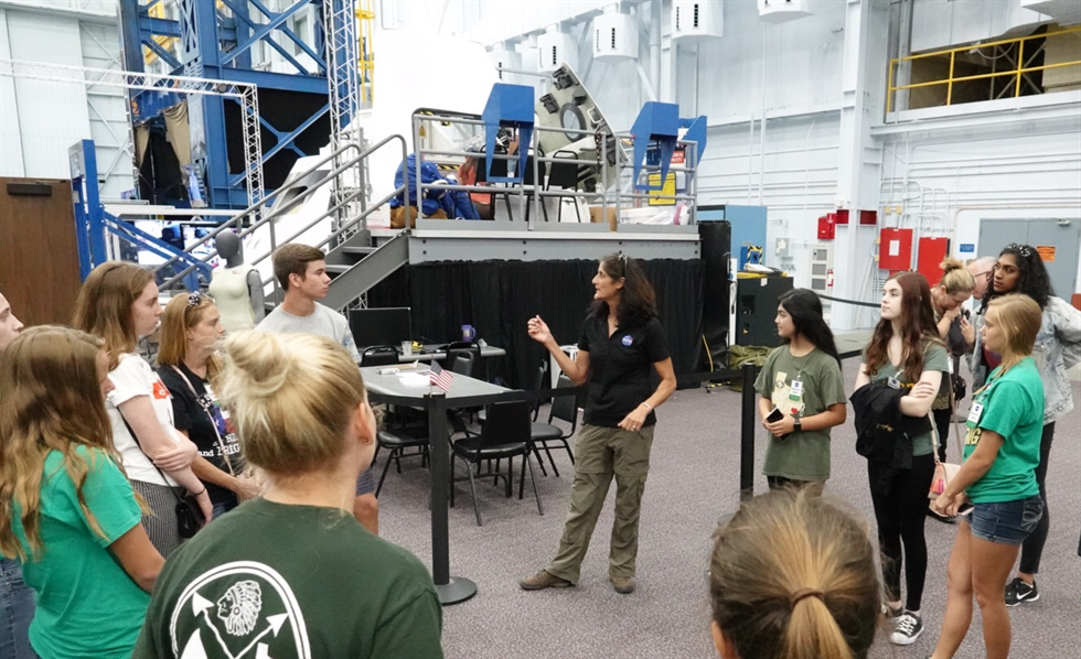 Astronaut Suni Williams describes her work aboard the International Space Station as students tour the SVMF.