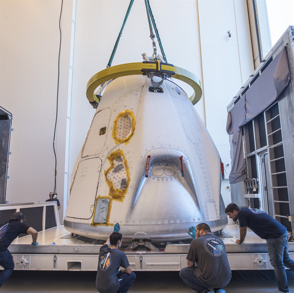 The SpaceX Crew Dragon spacecraft that will be used for the company’s uncrewed flight test, known as Demonstration Mission 1, arrived to Cape Canaveral Air Force Station in Florida the week of July 9. 