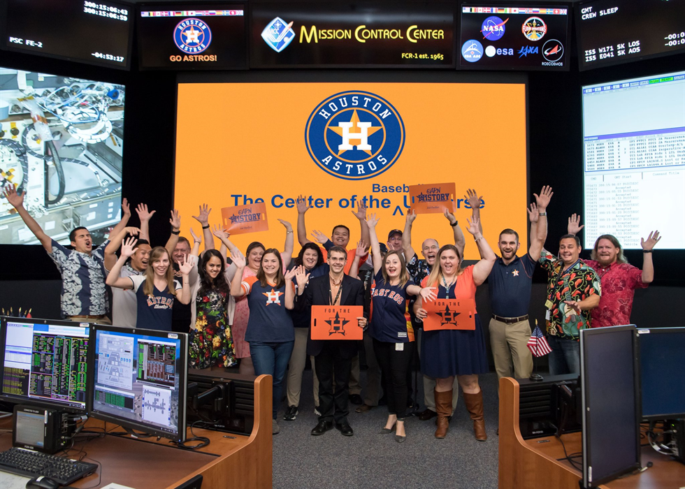 Celebrating the World Series win in Mission Control Houston. Image Credit: NASA