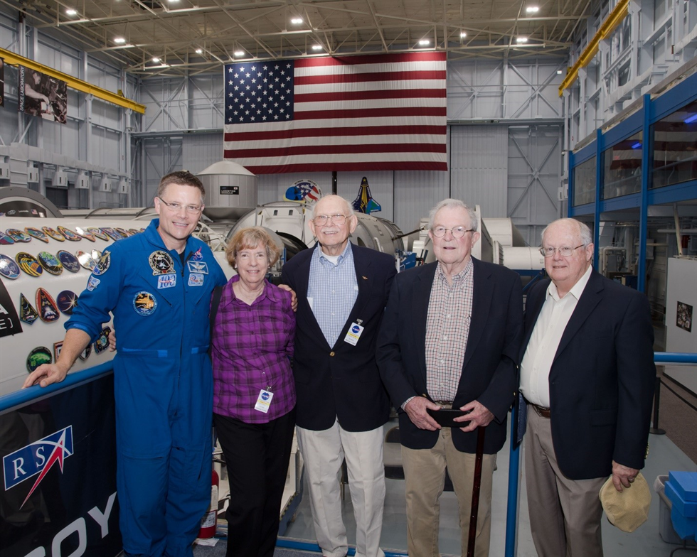 Astronaut Doug Wheelock shows off the Space Vehicle Mockup Facility to the guests. Image credit: NASA