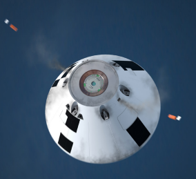 Rendering of the Ejectable Data Recorders being jettisoned from the Orion crew capsule during the AA-2 test flight