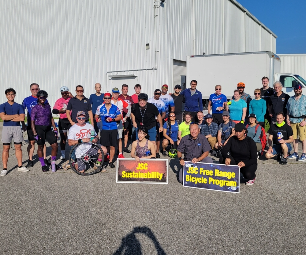 Employees at NASA’s Johnson Space Center celebrate Bike to Work Day on May 19, 2023.