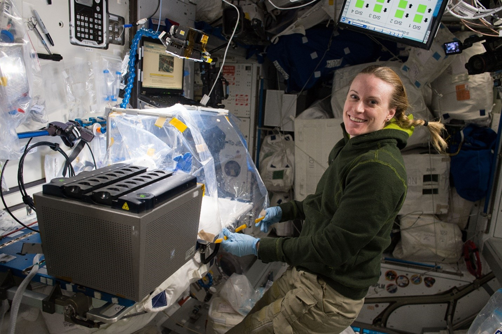 NASA astronaut Kate Rubins works with Wet Lab-2, a tool for quantitative gene expression analysis set for further testing this year.